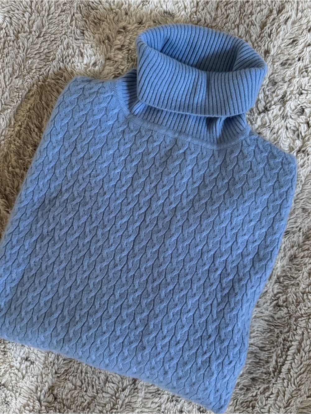 Kirkland Signature Light Blue cashmere Cable Knit Turtleneck Sleeveless Mock